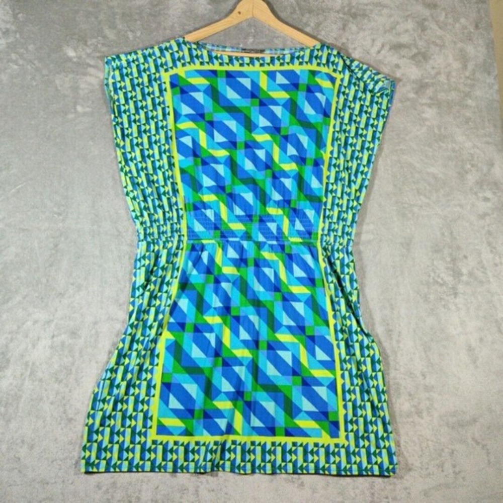Roz & Ali Dress Womens 16W Blue/Green‎ Geometric Print Flutter Sleeves Casual